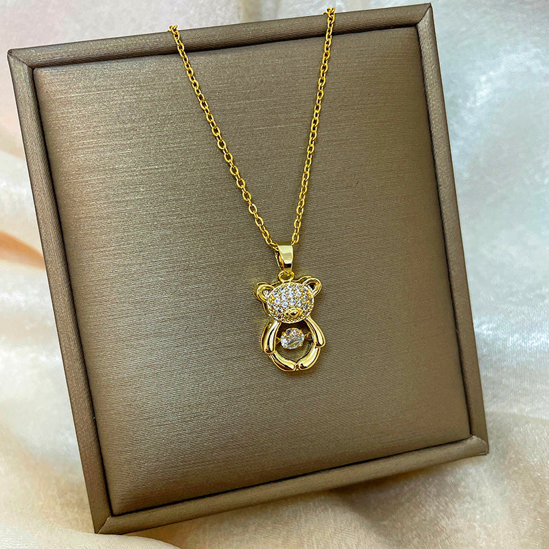 Collana con ciondolo a goccia in rame placcato oro 18 carati con micro-pavé e catena a onda in acciaio al titanio, design originale