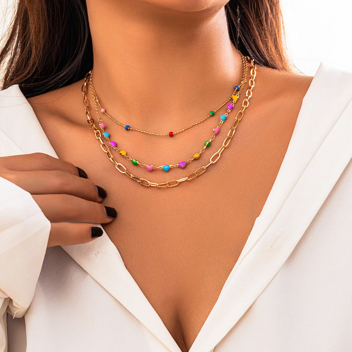 Colorful Drip Oil Butterfly Pendant Alloy Curb Chain Necklace for Women