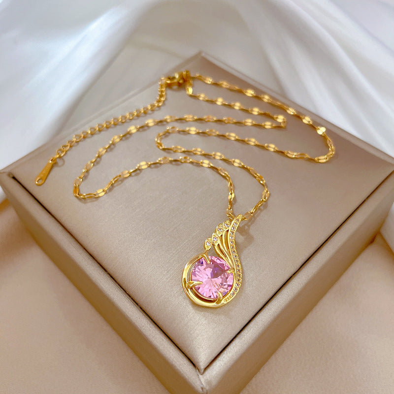 Luxury Sweet Fresh Geometric Necklace for Women Stainless Steel Chain with Copper Pendant