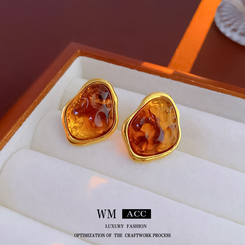 Chic Irregular Geometric Metal Resin Earrings in Alloy with Gold Plating for Women