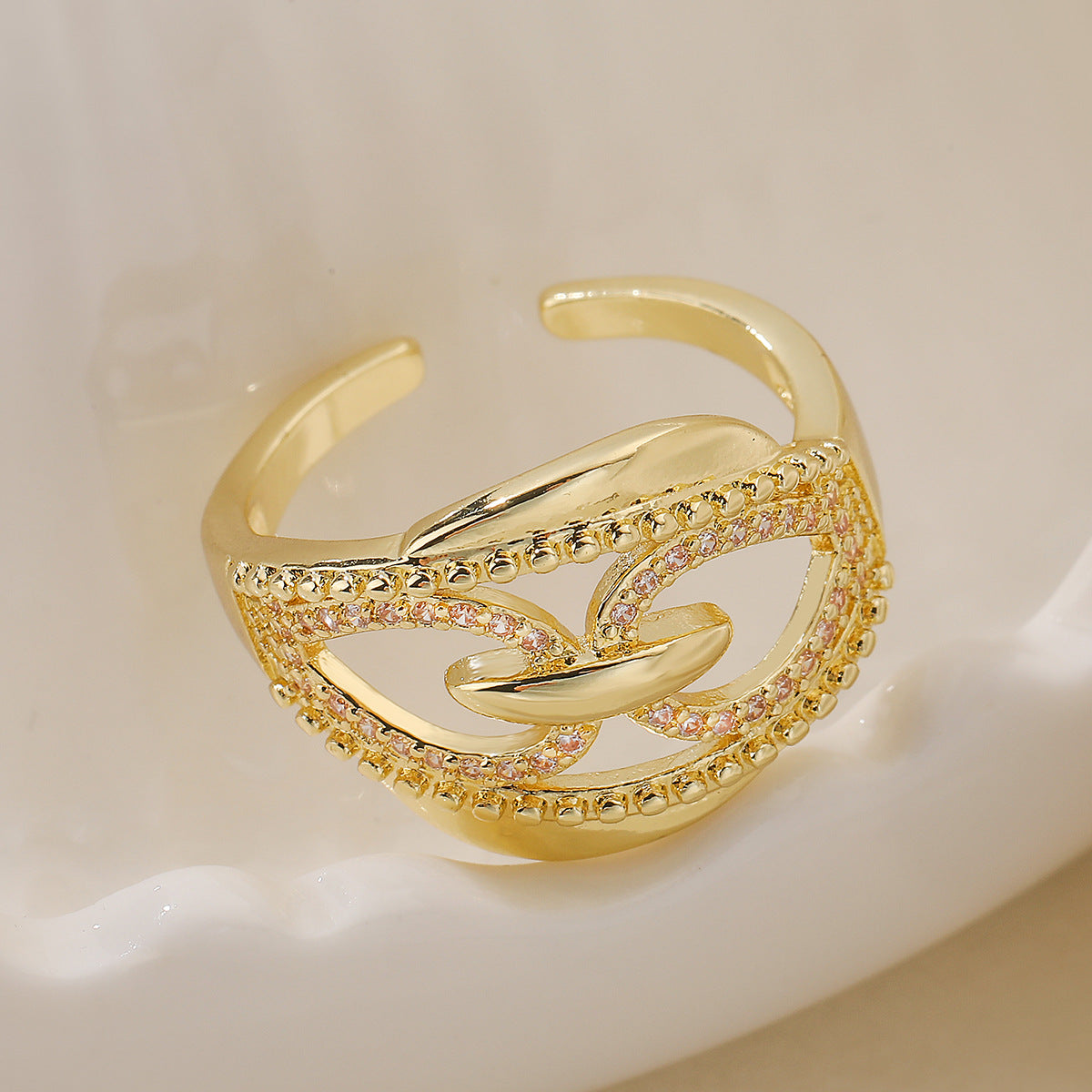 Minimalist Irregular Geometric Hollow-Out Copper Ring for Women with 18K Gold Plating