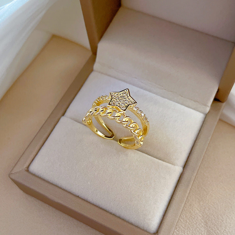 Anello a stella a cinque punte minimalista in ottone placcato oro da donna