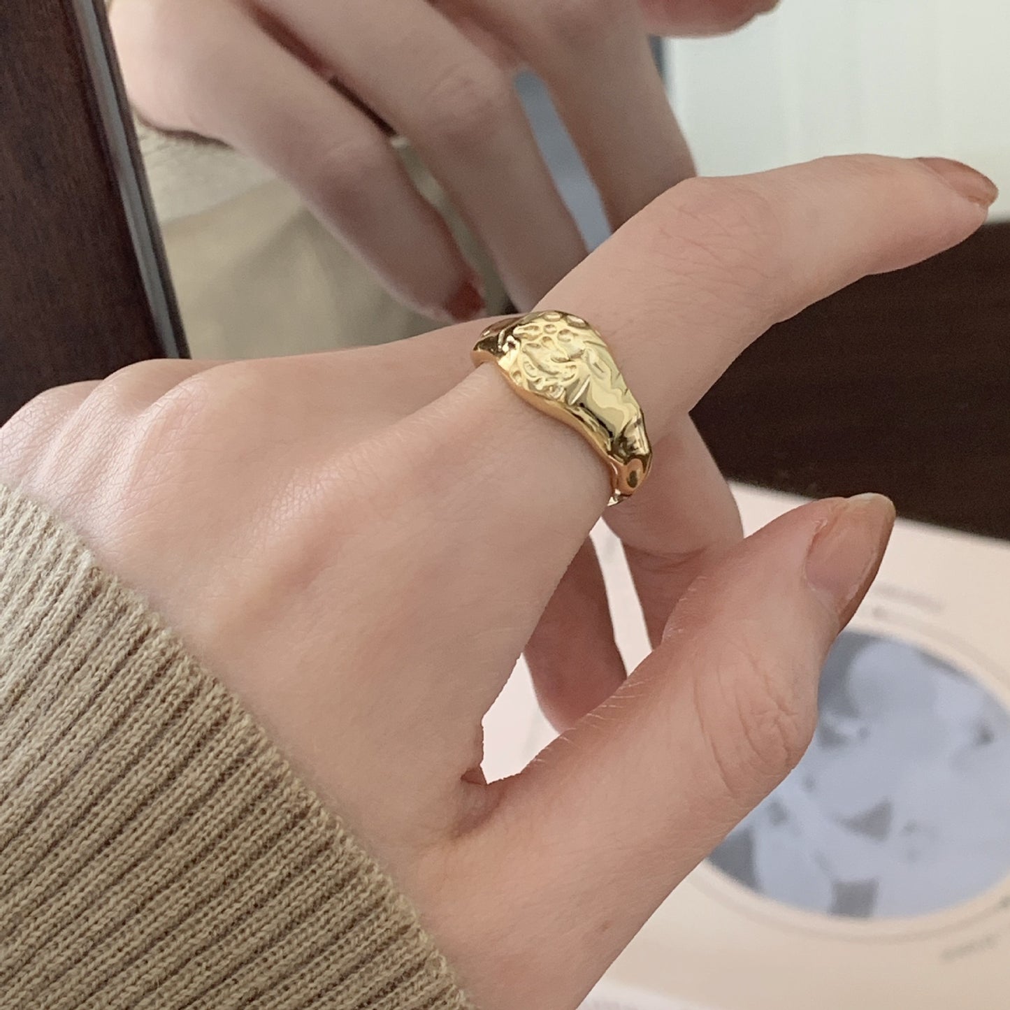 Minimalist Irregular Geometric Silver Ring for Women with Heart Shape Design in 925 Sterling Silver