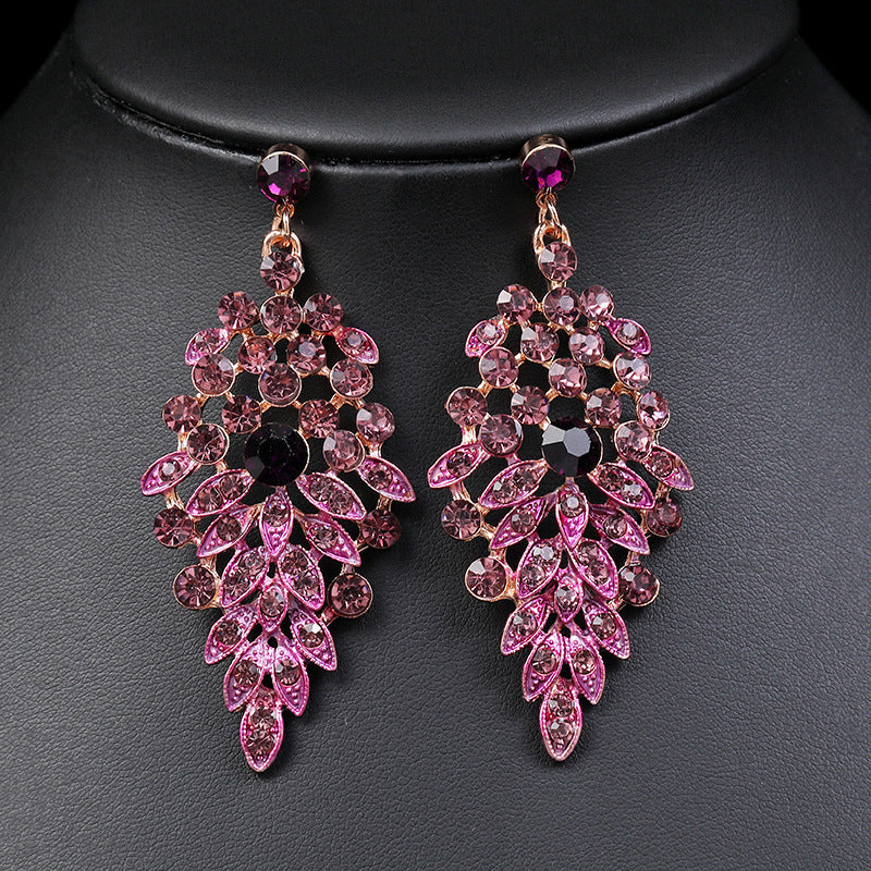 Vintage Floral Pendant Necklace and Earrings Set in Alloy with Enamel Accents for Women