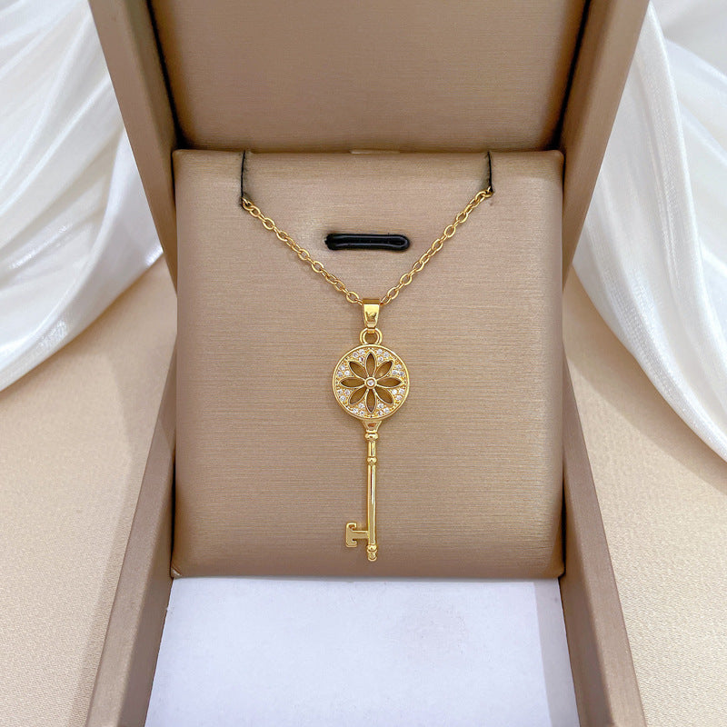 Collar con colgante de girasol, lujo, diamantes de imitación, geométrico, cadena de acero de titanio para mujeres y hombres