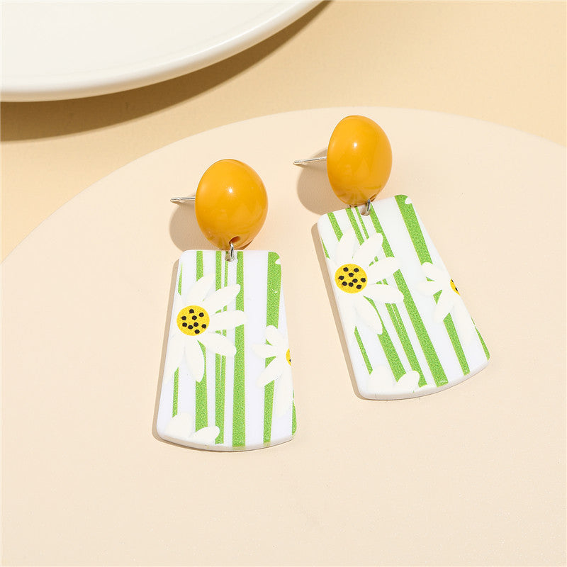 Pendientes acrílicos con relieve floral bonito para niños con postes de plata esterlina S925