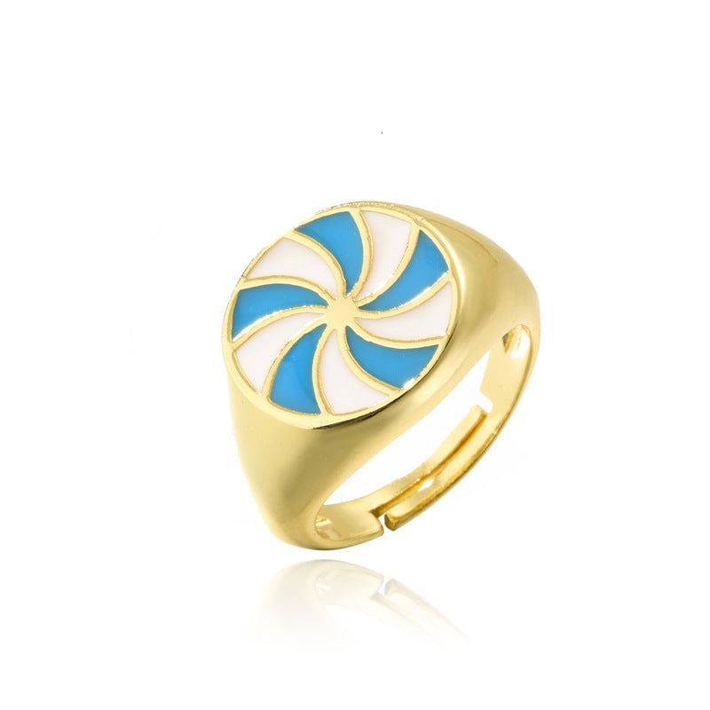 Geometric Drip Oil Gold Plated Brass Ring for Women