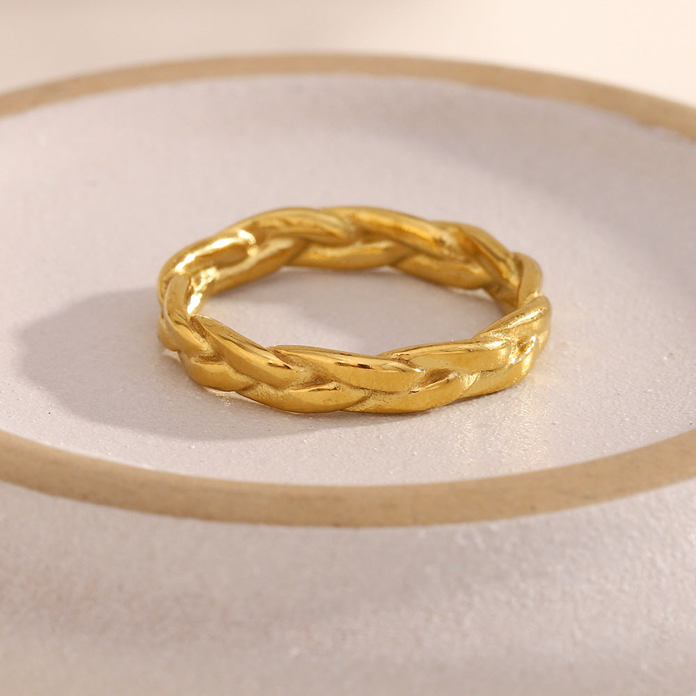 Minimalist Geometric Stainless Steel Ring with 18K Gold Plating for Women