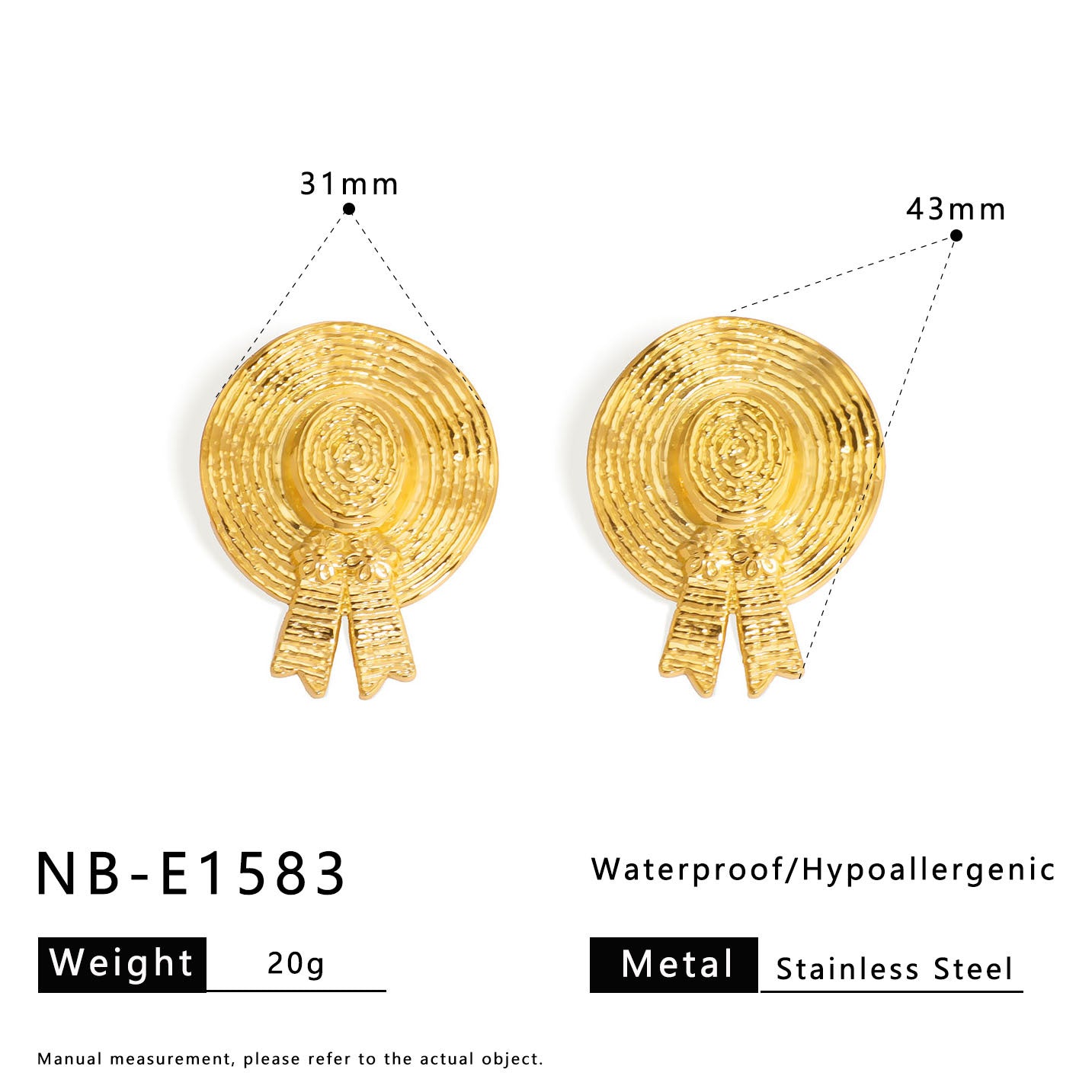 Geometric Textured Open Ring for Women in Stainless Steel with 18K Gold Plating, Matching Earrings Set