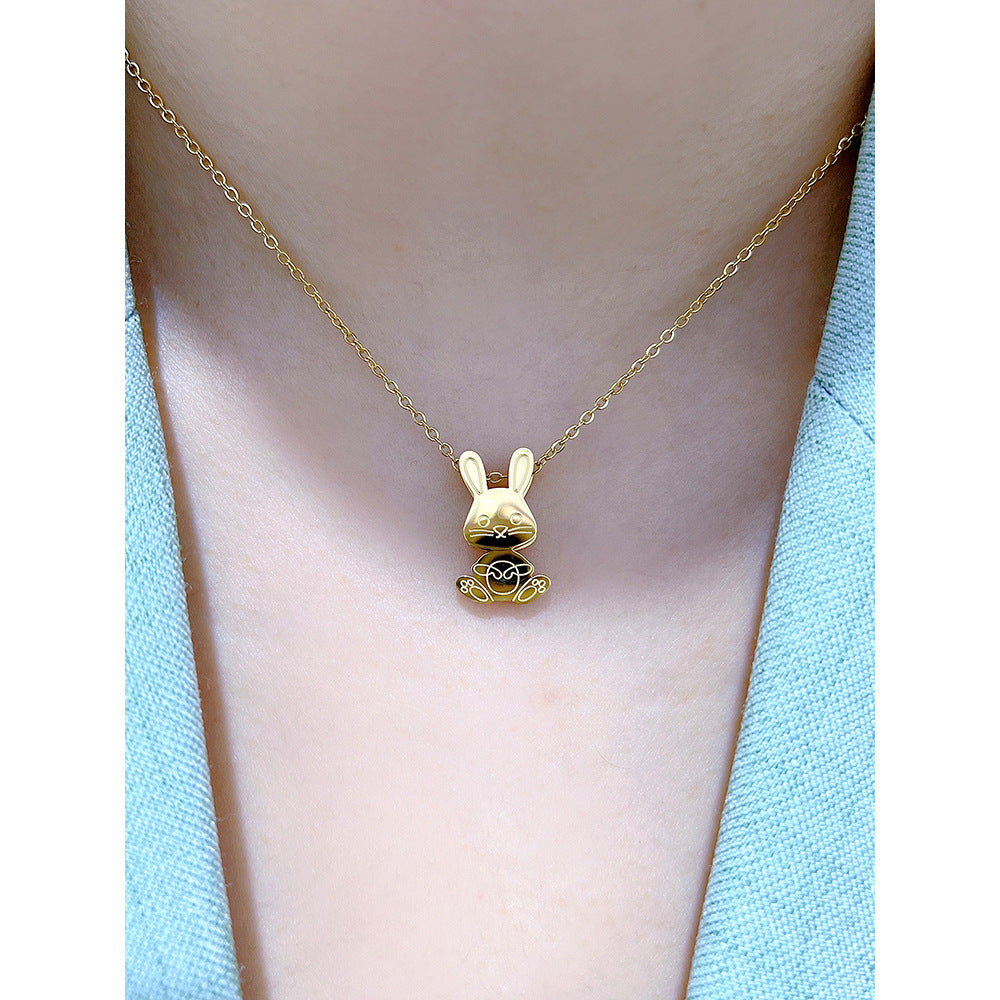 Collana da Donna in Acciaio al Titanio a Forma di Coniglio Carino con Design Minimalista e alla Moda, Catena a Medaglione Ipoallergenica