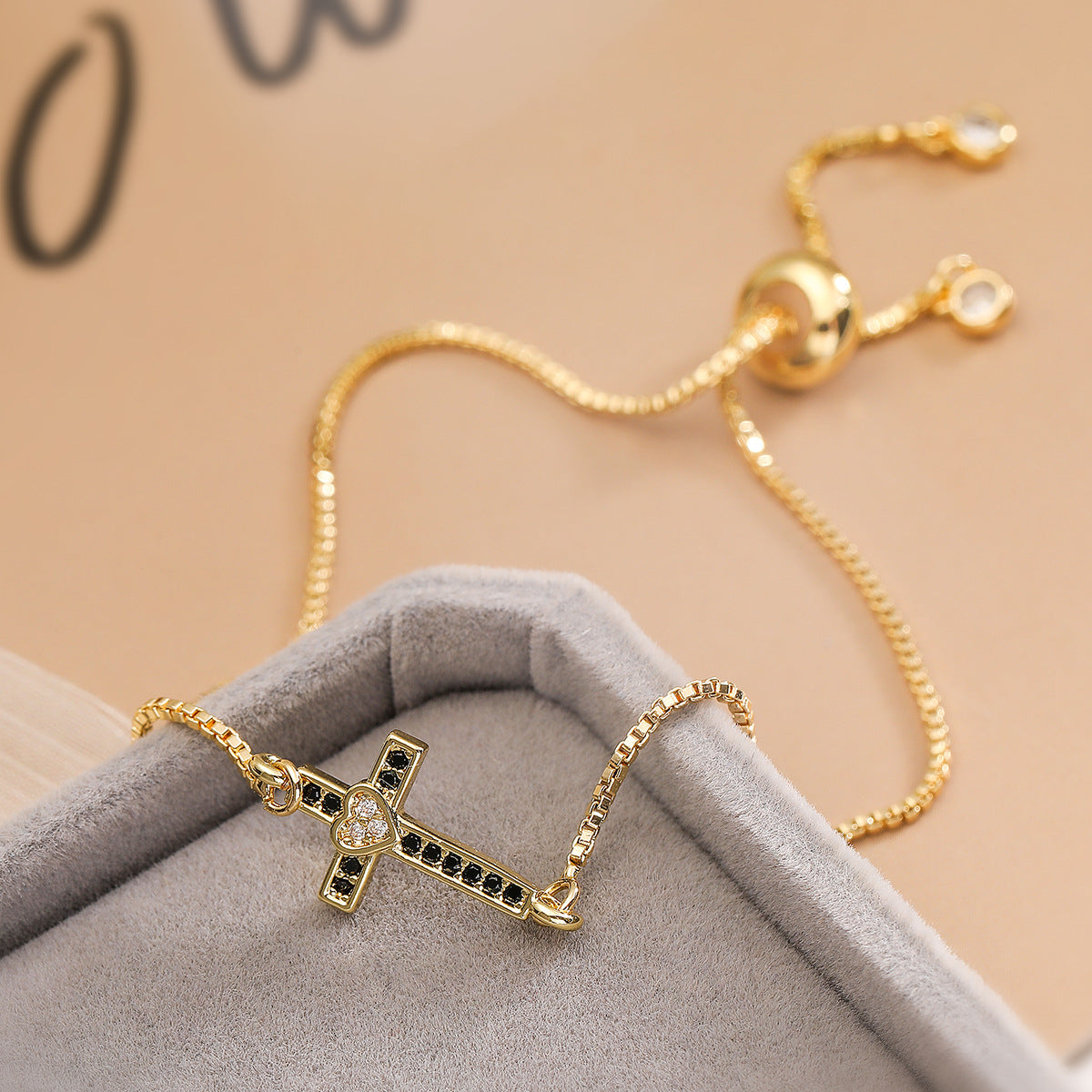 18K Gold Plated Brass Cubic Zirconia Cross Pendant Necklace for Women