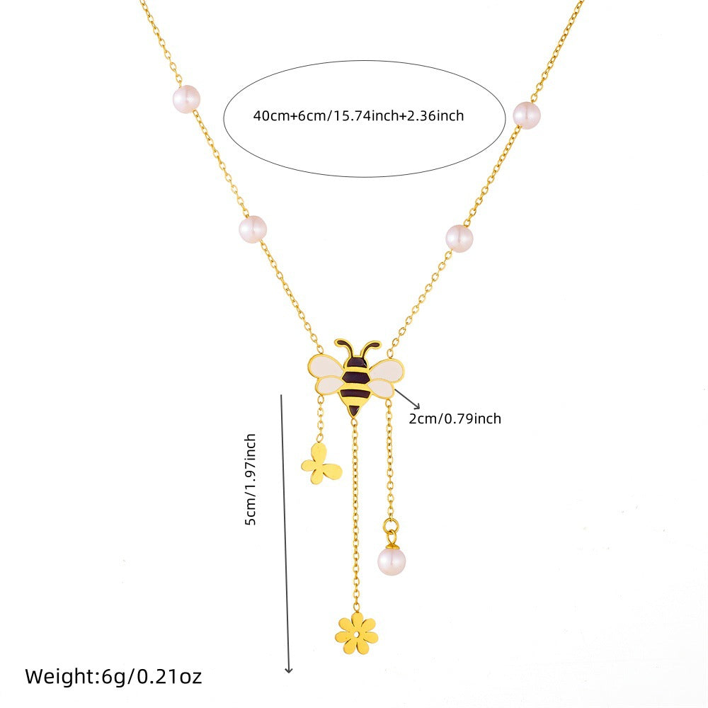 Sweet Cartoon Drip Oil Stainless Steel Butterfly Bee Flower Tassel Jewelry Set for Women
