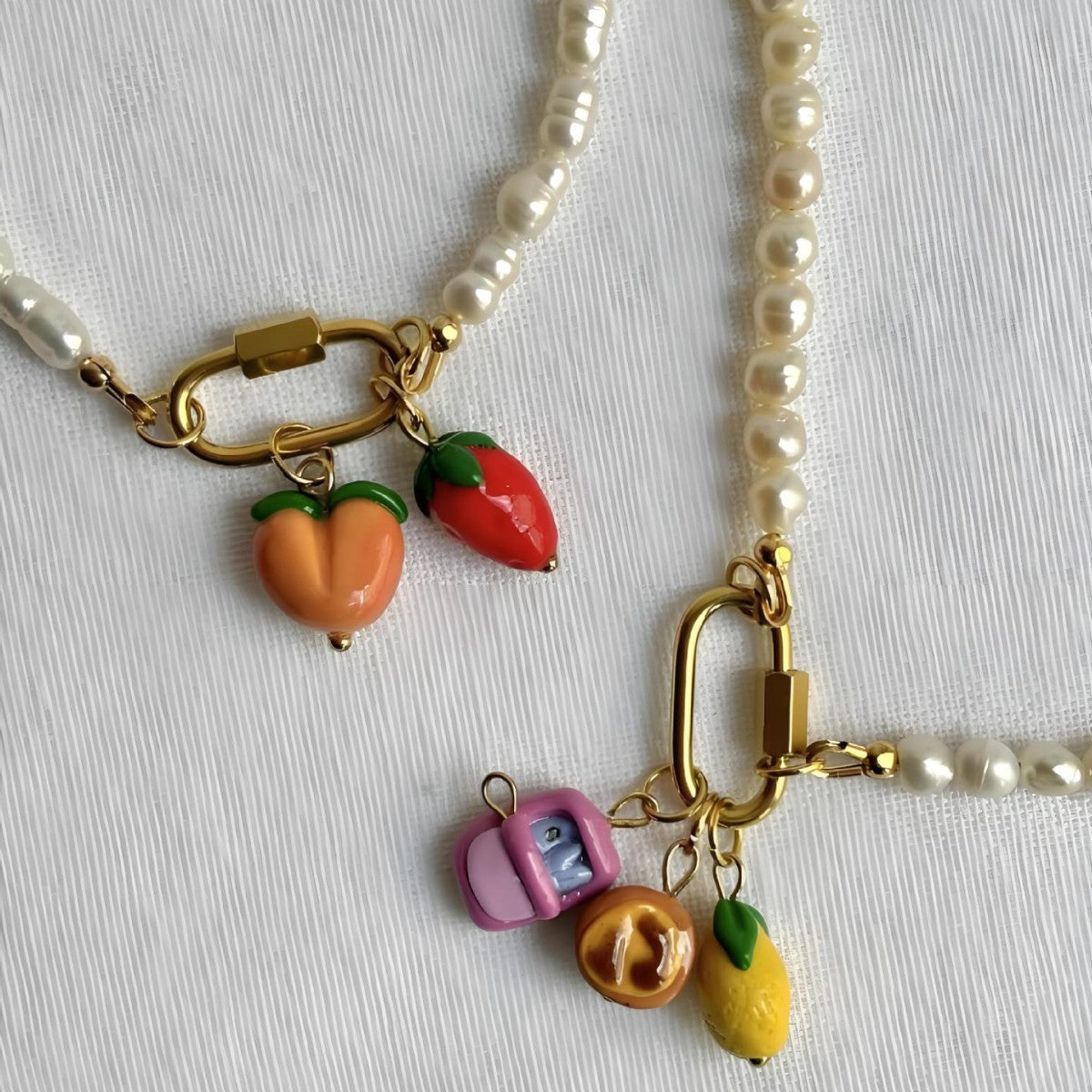 Vintage 18K Gold Plated Fruit Plant Titanium Steel Charm Bar Necklace