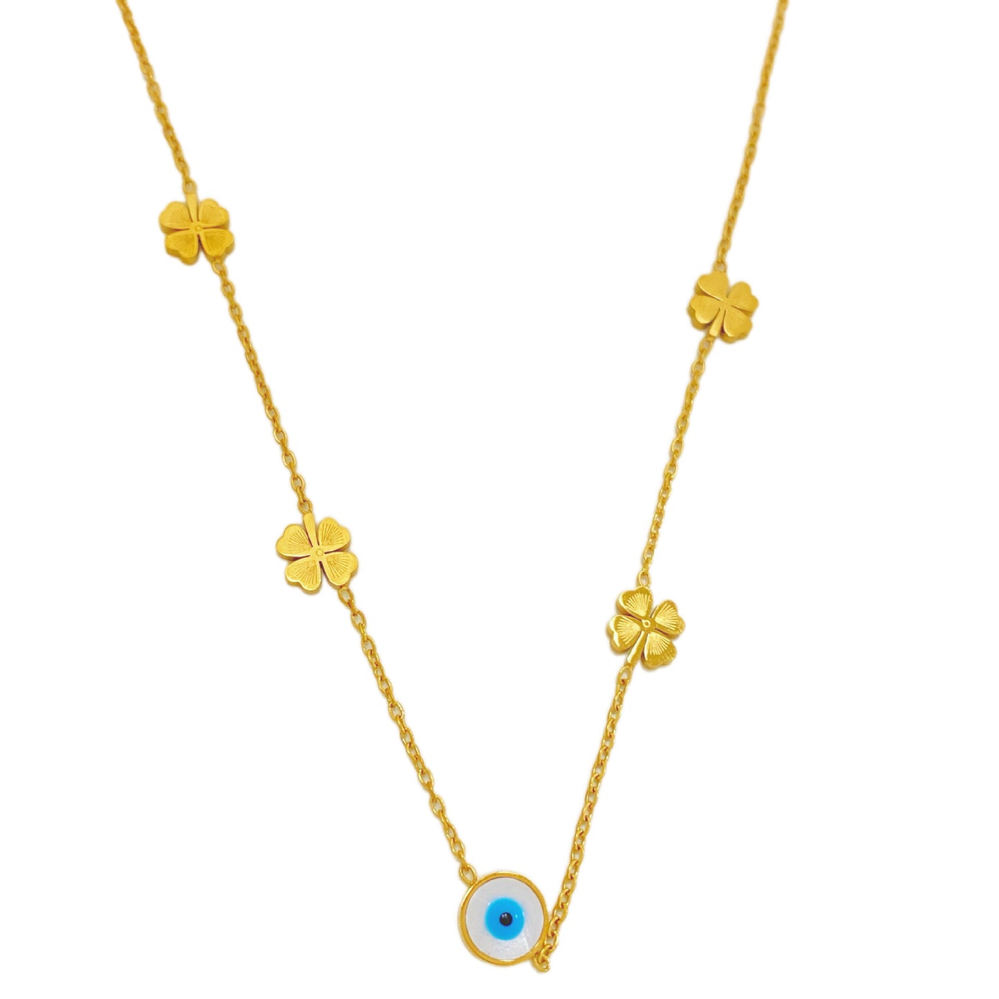 Elegant Evil Eye Four-Leaf Clover Double Layer Titanium Steel Necklace for Women