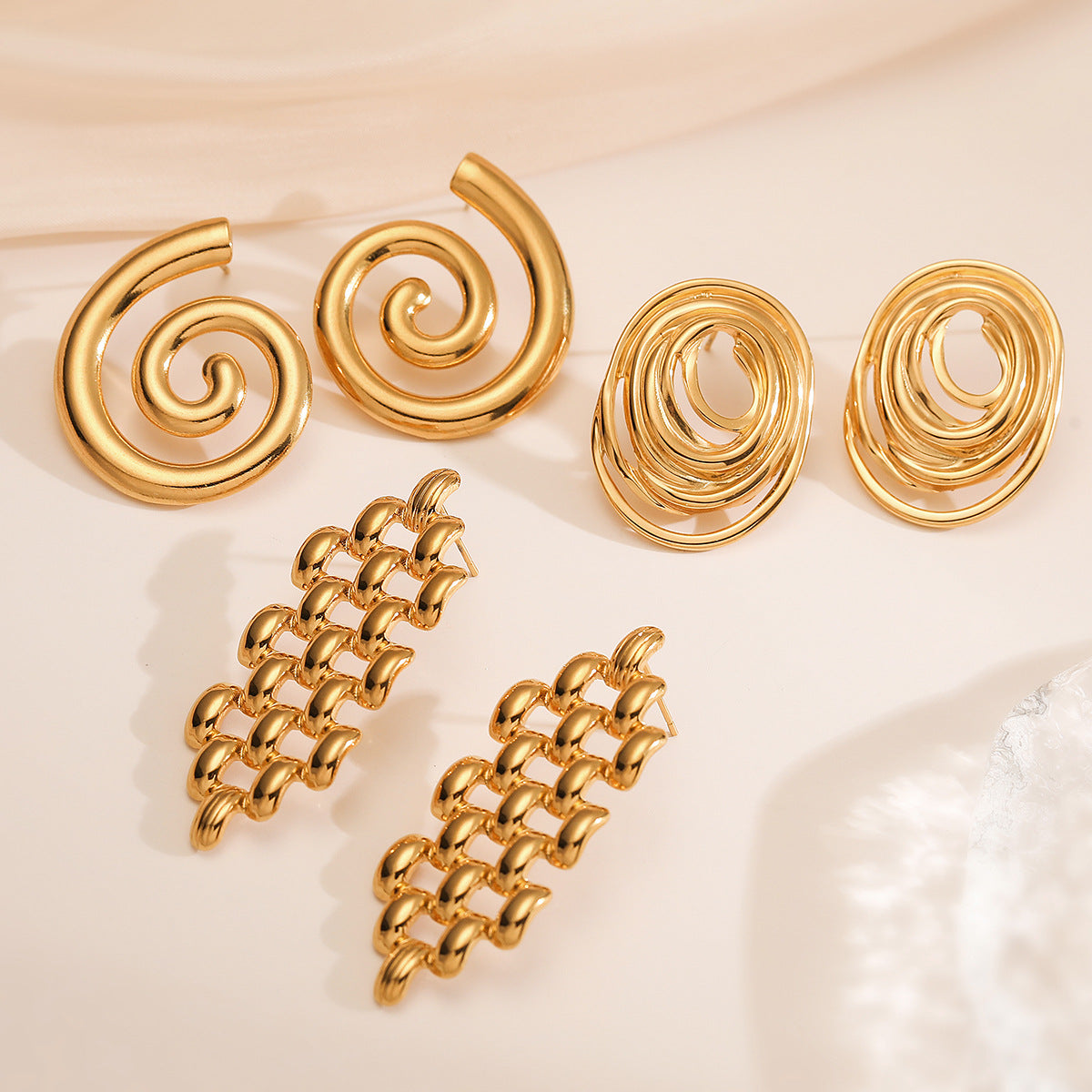 Geometric Stainless Steel Stud Earrings for Women with Gold Plating, Fashionable and Unique Irregular Design