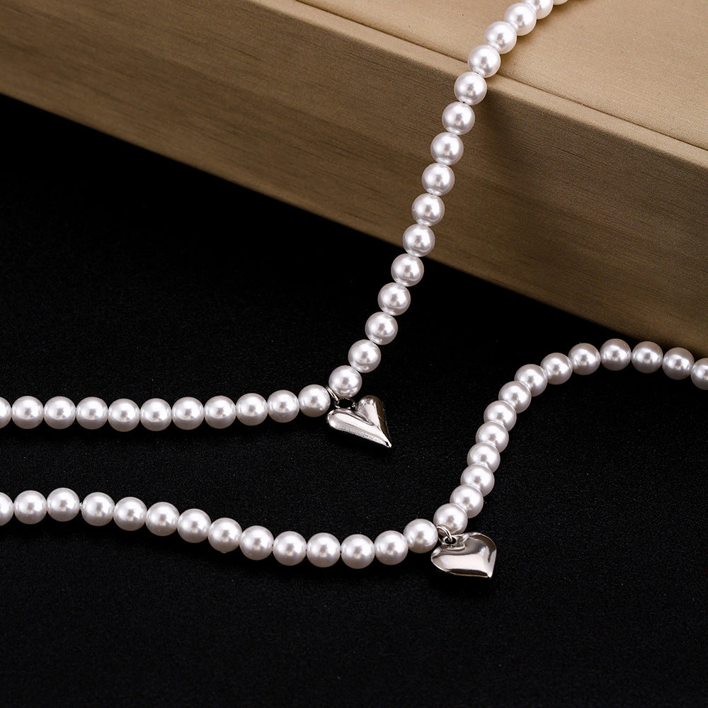 Collar con colgante de moda de acero de titanio sólido pulido con forma de corazón para mujer con cadena tipo O