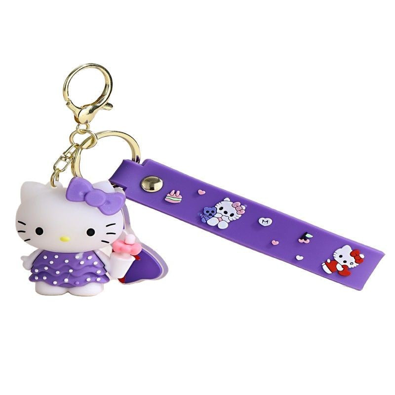 Llavero Colgante Gato de Dibujos Animados Accesorio de Silicona con Acabado Chapado para Bolsos y Llaves