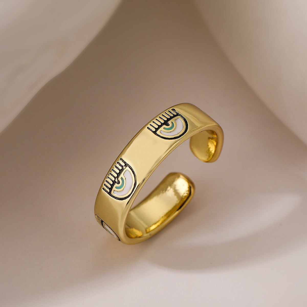 Vintage Evil Eye Ring Set for Women in Copper with 18K Gold Plating and Enamel Finish, Includes Earrings Necklace and Bracelet on Box Chain