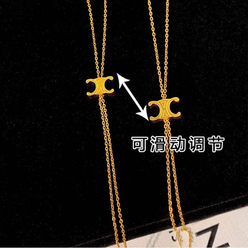 Collar Colgante Geométrico Minimalista de Acero Titanio para Mujer con Acabado Chapado en Oro y Longitud Ajustable