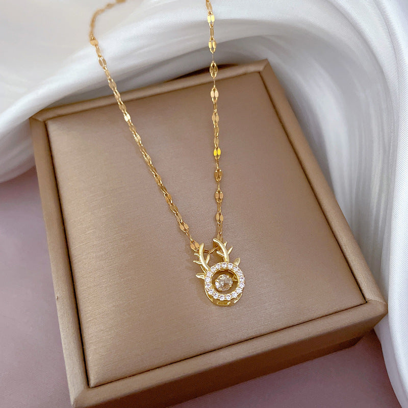 Minimalist Geometric Titanium Steel Necklace with Zircon Inlay for Women