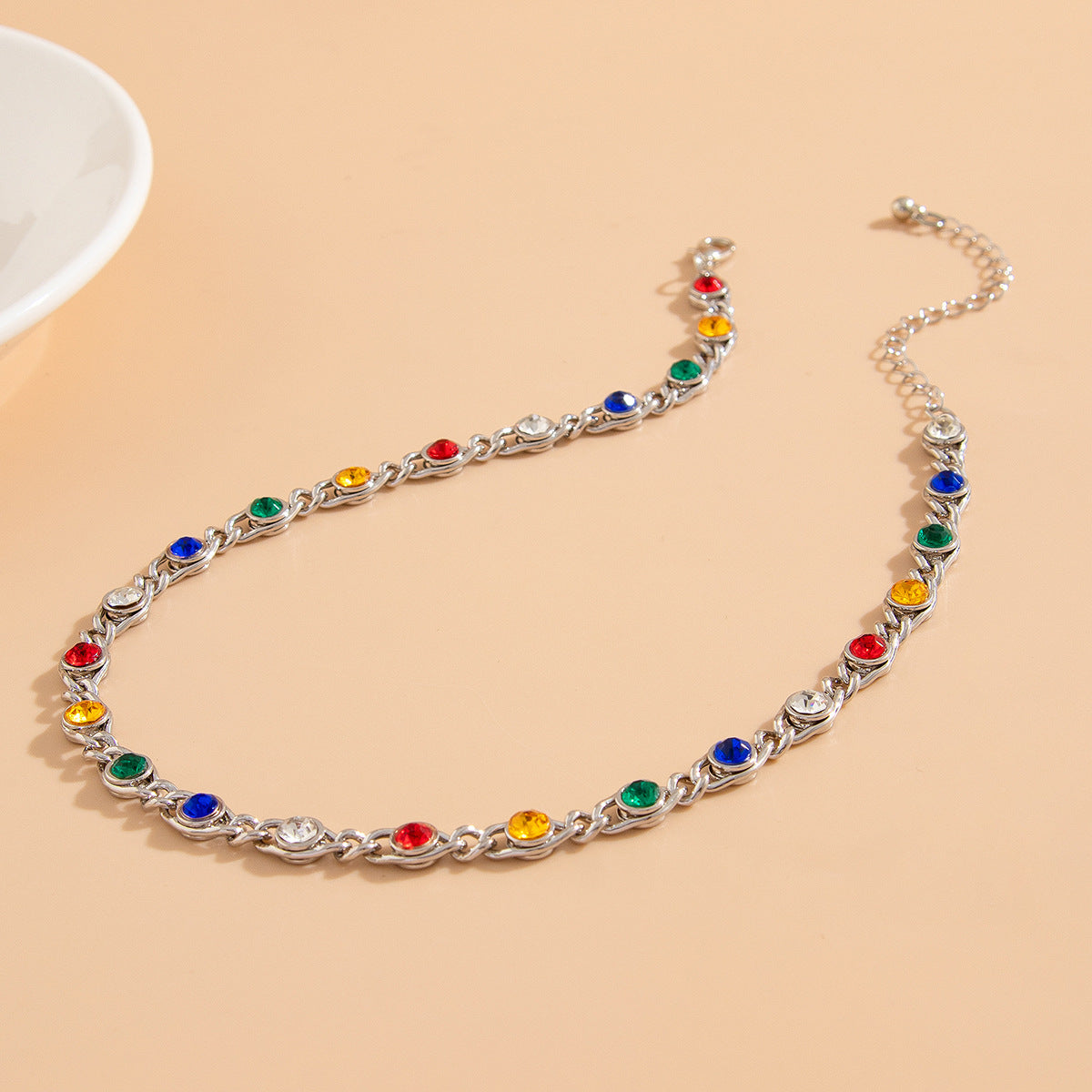 Sweet Geometric Rhinestone Inlaid Alloy Plated Necklace for Women