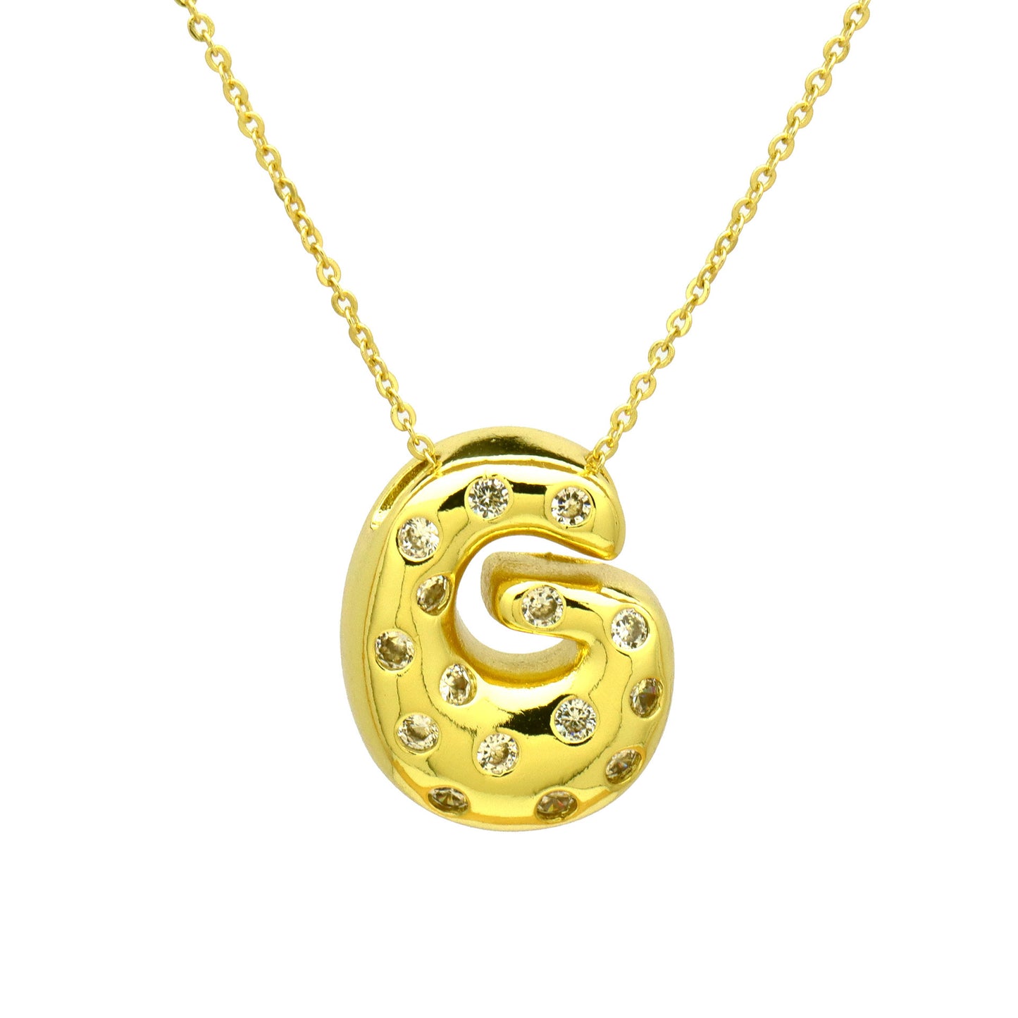 Sweet Plated Brass Letter Pendant Necklace with Cubic Zirconia Inlay for Women