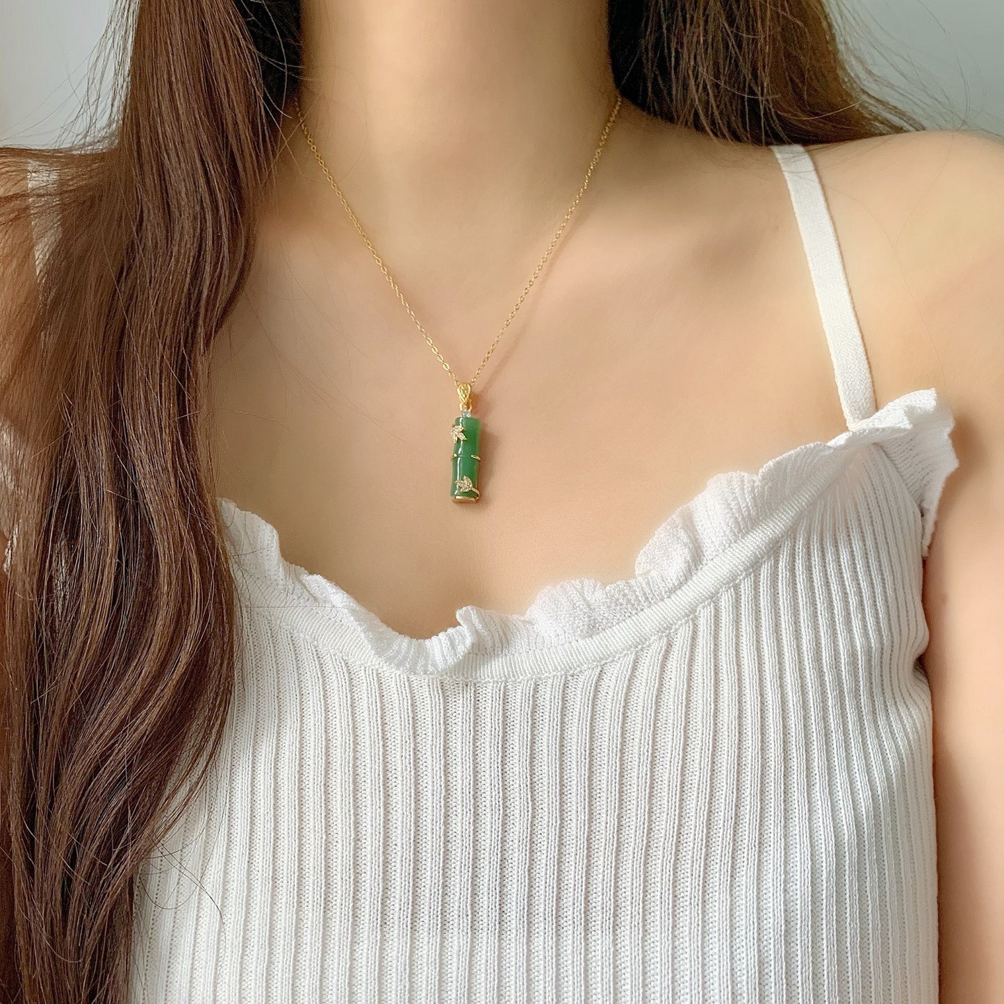 Minimalist Bamboo-Shaped Titanium Steel Pendant Necklace with Gold Plating, Geometric Design, O-Chain, Elegant Locket Style