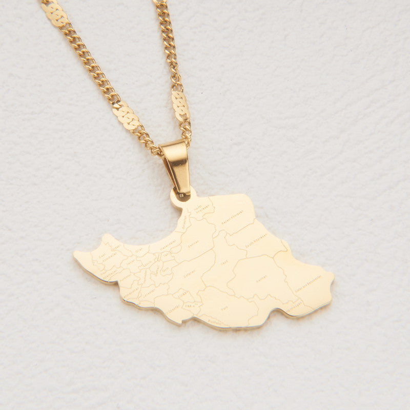 Minimalist Map City Pendant Necklace for Unisex in Stainless Steel with Titanium Steel Charm and Electroplated Finish