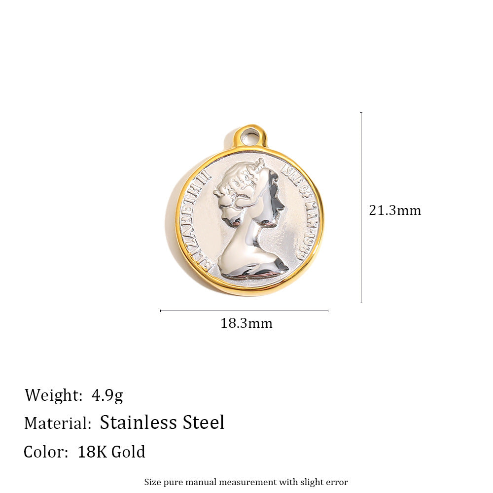 Barretta a Moneta Quadrata Geometrica Regina in Acciaio Inox Placcato Oro 18K