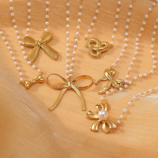 Minimalist Bow-Shaped Titanium Steel Necklace for Women with Plated Finish and Stainless Steel Pendant