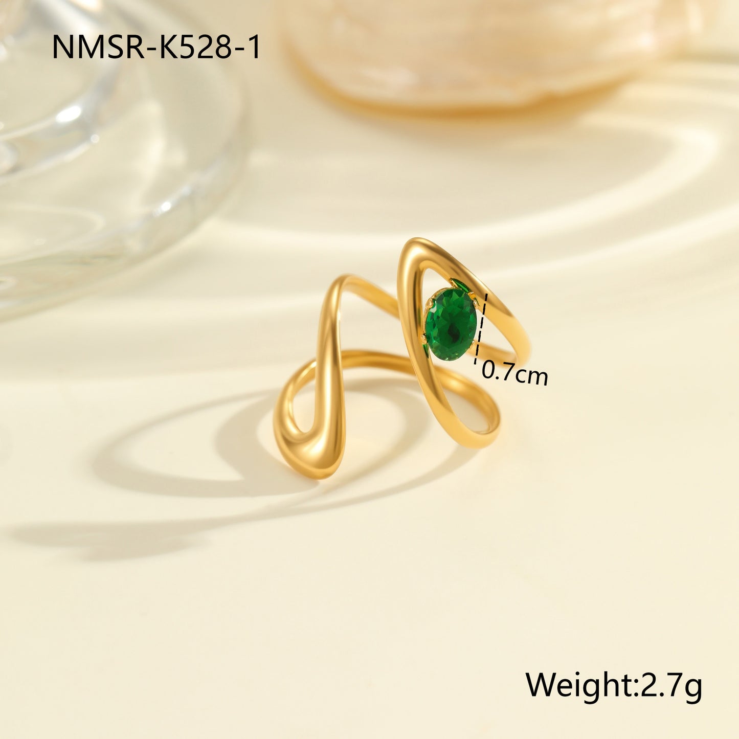 Anillo de Acero Inoxidable Geométrico Minimalista con Baño de Oro de 18K y Detalles de Remaches Esféricos Irregulares para Mujer