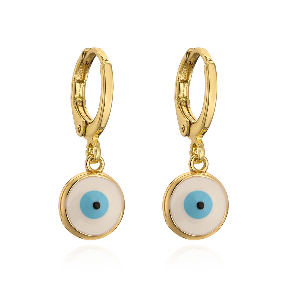 Vintage Geometric Eye Drop Earrings 18K Gold Plated Copper Colorful Enamel Micro-Paved Fashion Jewelry for Women
