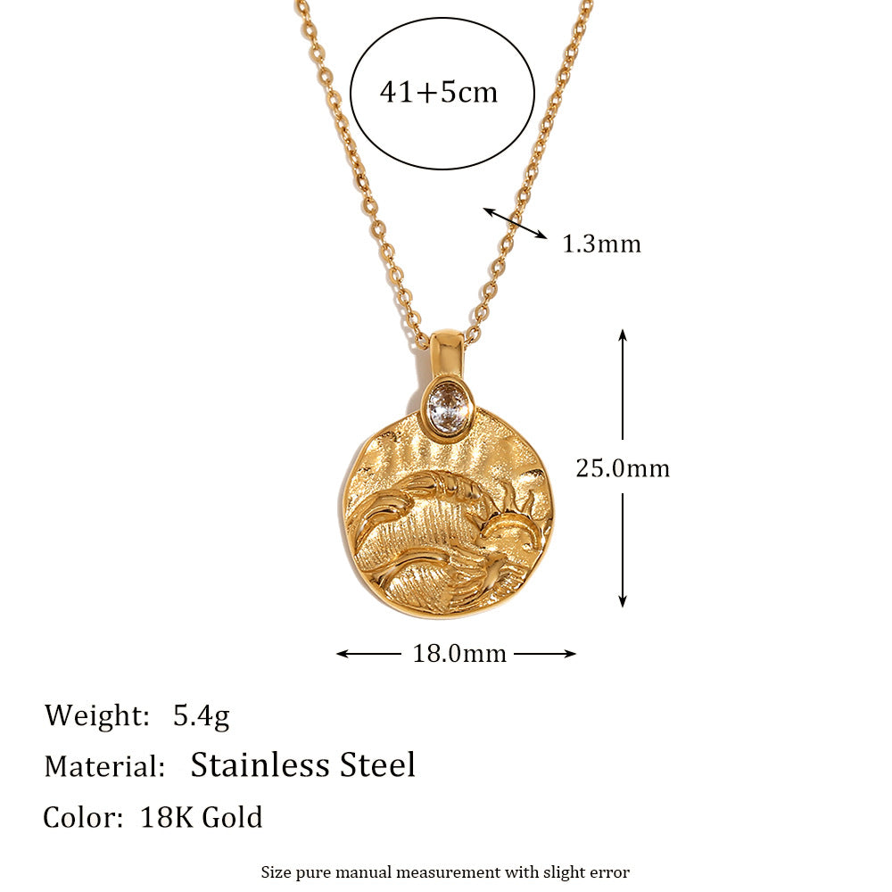 Collana da donna vintage in stile francese con ciondolo geometrico Sole e Luna in acciaio inossidabile placcato oro 18K