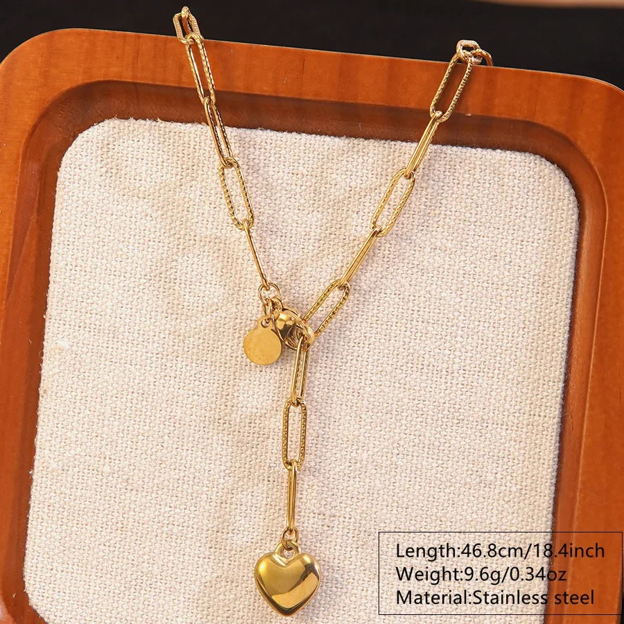 Set Collana e Orecchini da Donna a Goccia con Cuore Elegante Minimalista in Acciaio Inossidabile Placcato