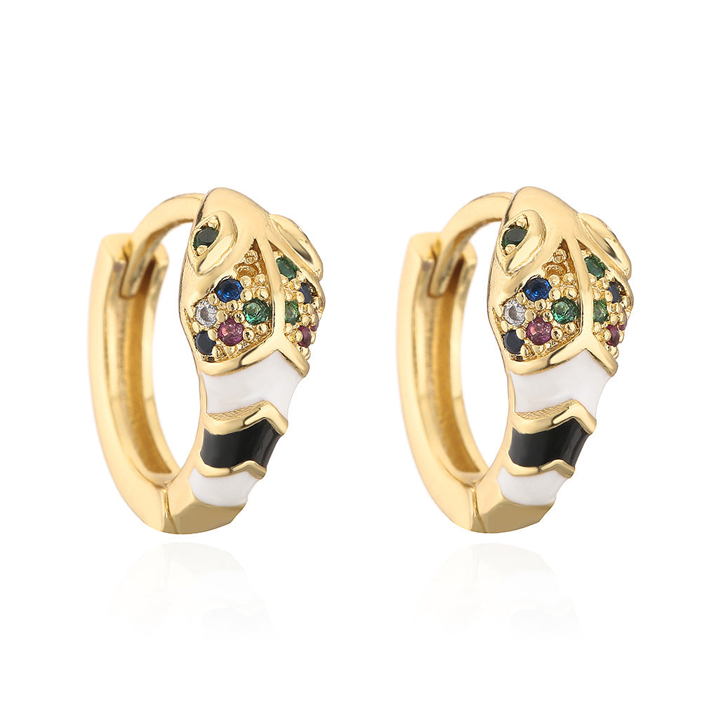Minimalist Geometric Copper Earrings with 18K Gold Plating and Colorful Zircon Inlay and Enamel Finish for Women