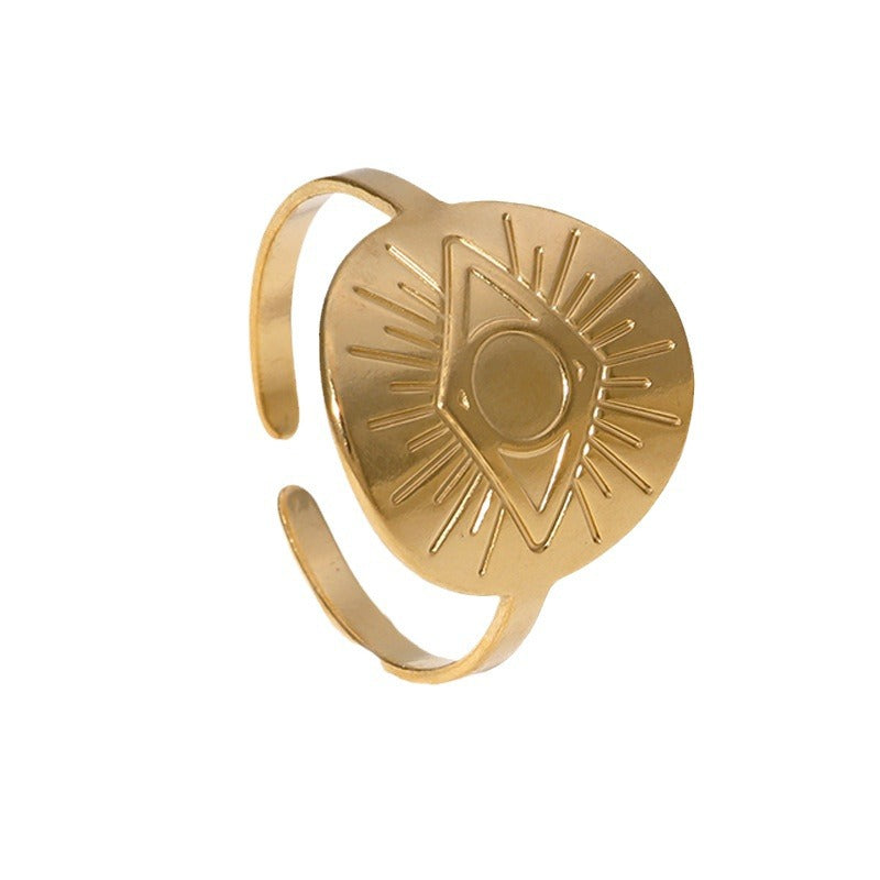 Minimalist Geometric Evil Eye Open Ring for Women in Titanium Steel with Plated Finish