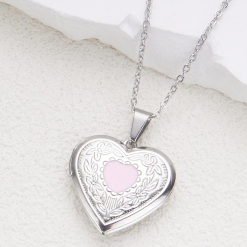 Sweet Minimalist Heart-Shaped Opening Photo Frame Necklace in Stainless Steel with Polished Finish for Women