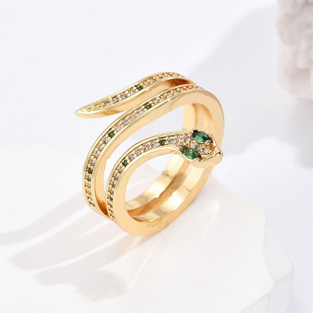 18K Gold Plated Brass Geometric Ring with Cubic Zirconia for Women