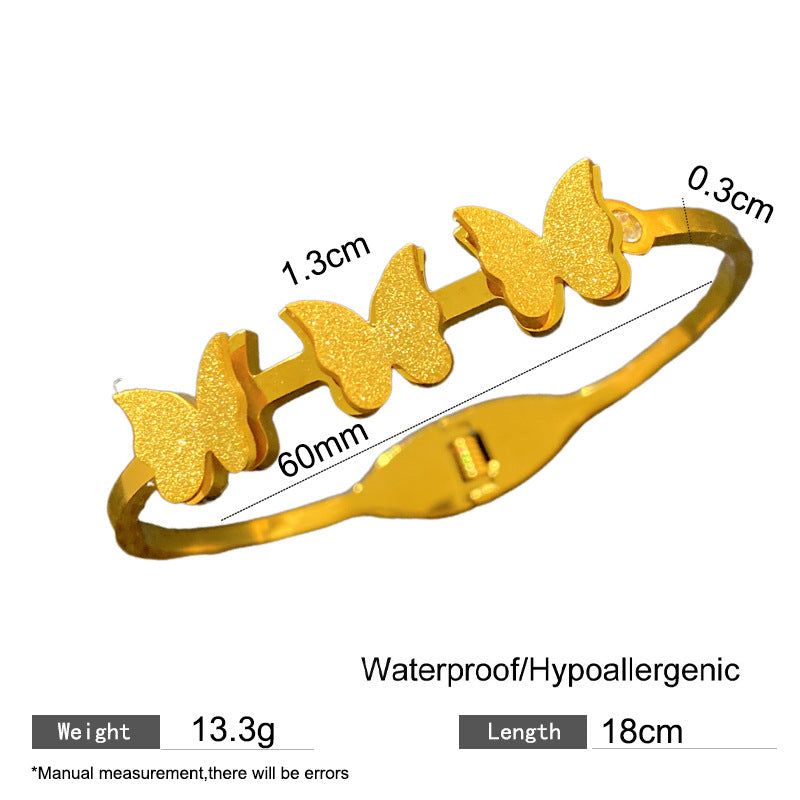 Minimalist 18K Gold Plated Matte Butterfly Titanium Steel Bracelet