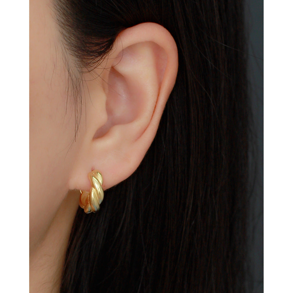 Fashionable OL Geometric Twisted Rope S925 Sterling Silver Hoop Earrings for Women