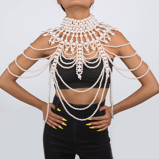 Retro Edgy Pearl Body Chain with Geometric Cut-Out Design Handcrafted for Women