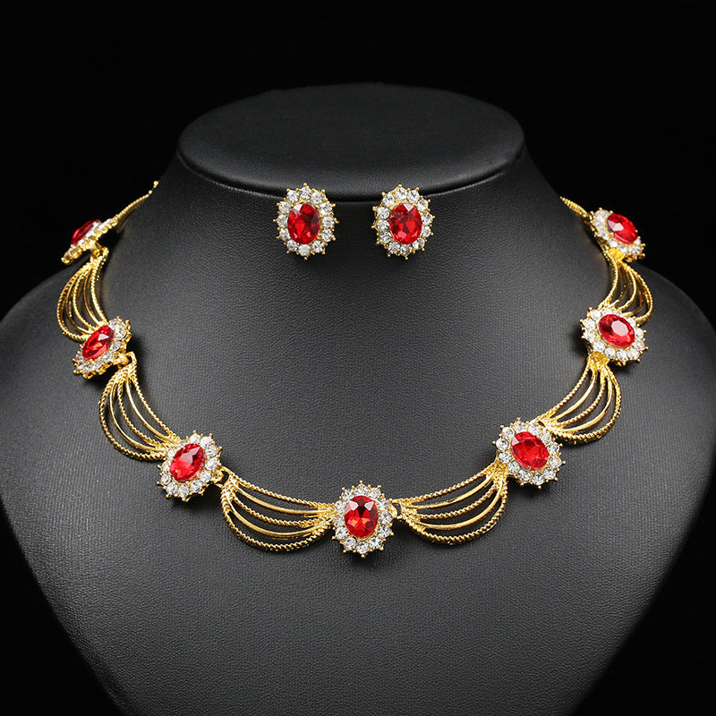 Vintage Bohemian Fan-Shaped Alloy Necklace and Earrings Set with Celestial Motifs Electroplated O-Chain