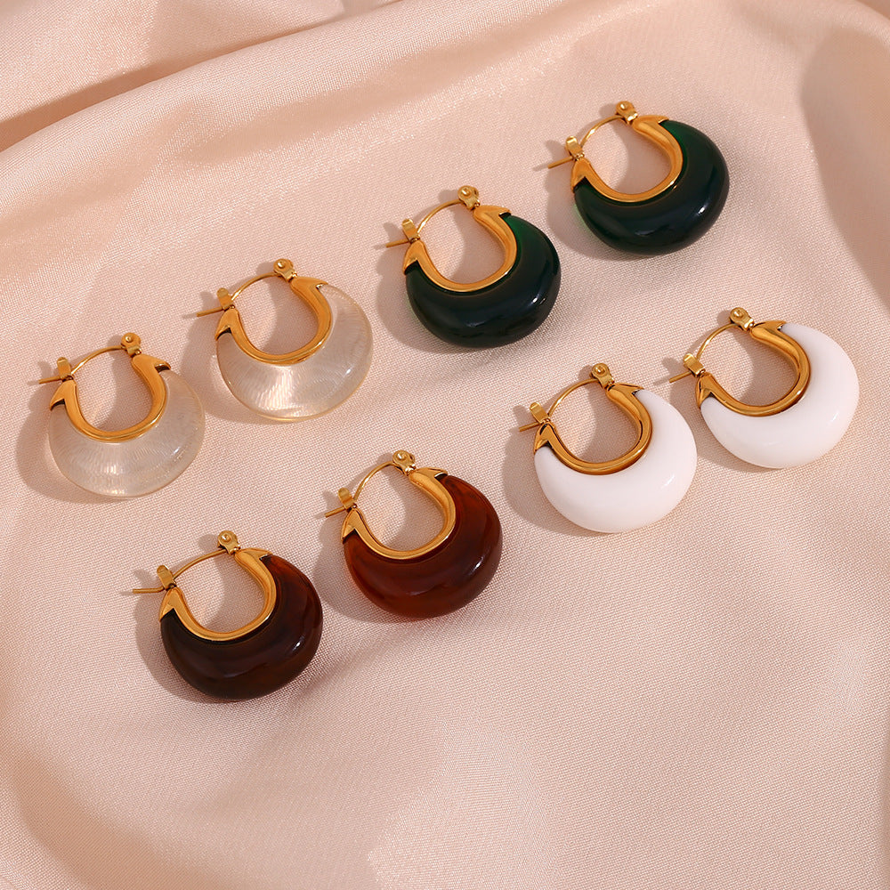 Minimalist Retro Fashion Stainless Steel Circular Hoop Earrings for Women with Plated Finish
