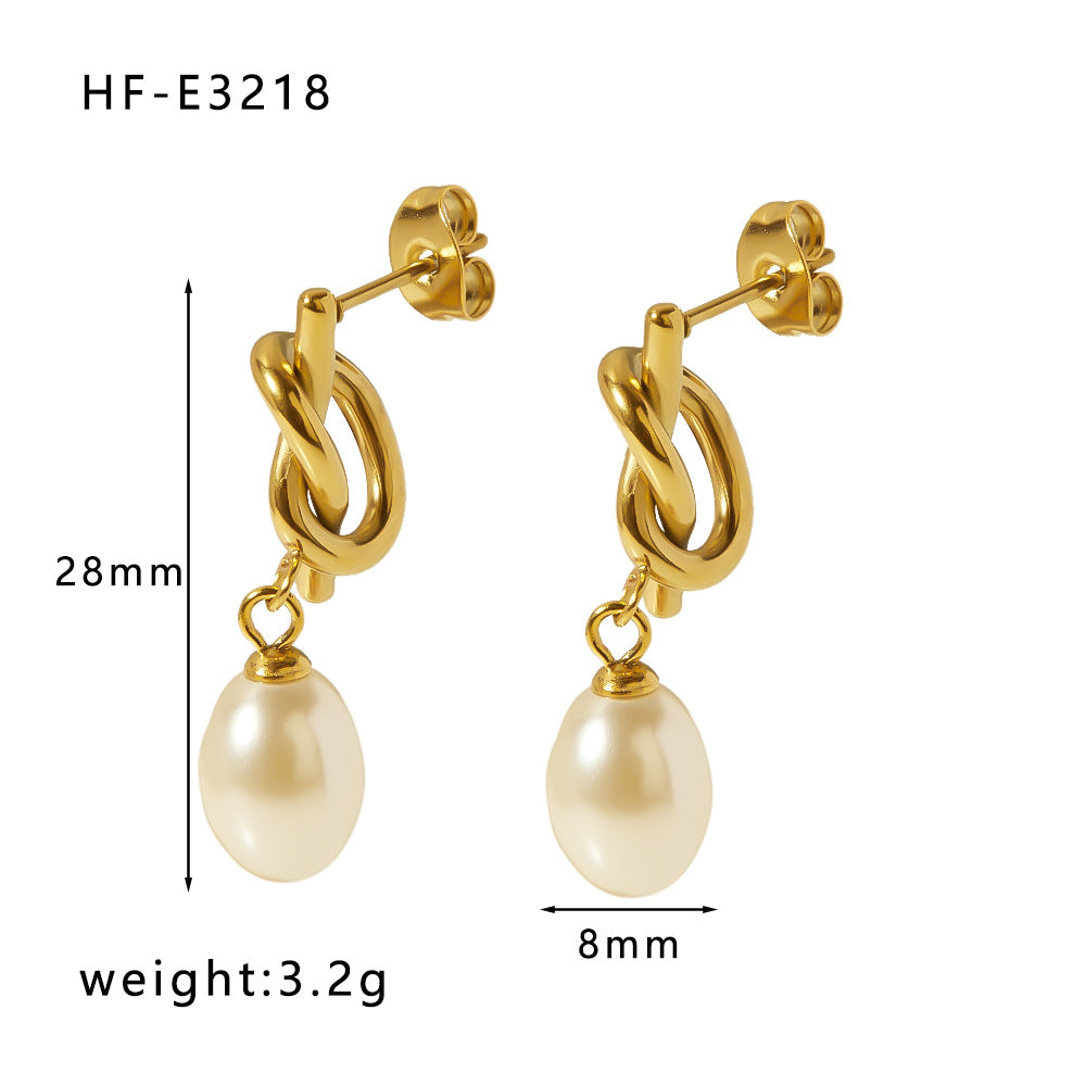 Vintage French Baroque Style Geometric Stainless Steel Earrings with Pearl Accents and Electroplated Finish for Women