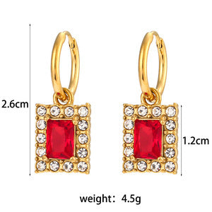 Fashionable Geometric Stainless Steel Earrings with 18K Gold Plating and Micro-Paved Colored Zircon for Women