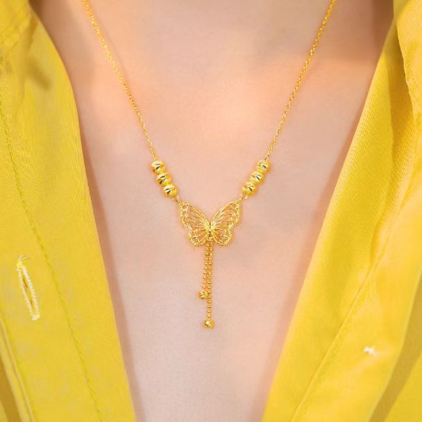 Original Design Butterfly Pendant Titanium Steel Plated Delicate Clavicle Necklace for Women with Flowing Tassels