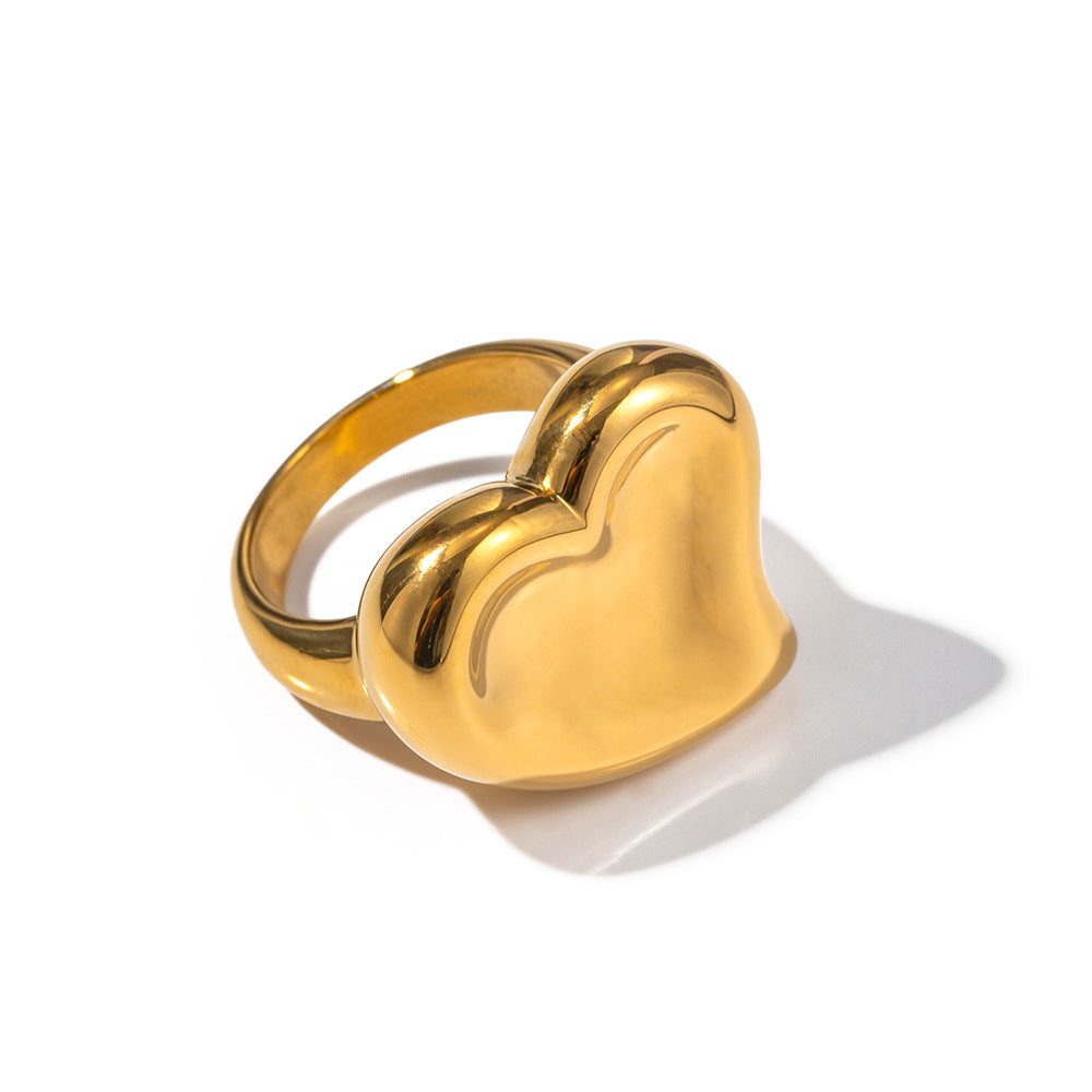 Anello da donna alla moda placcato oro 18 carati in acciaio inossidabile con cuore geometrico
