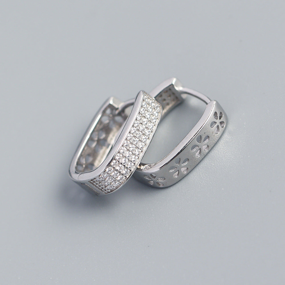 Orecchini a perno a U alla moda in argento sterling S925 con zirconi micro-pavé, orecchini da donna geometrici minimalisti