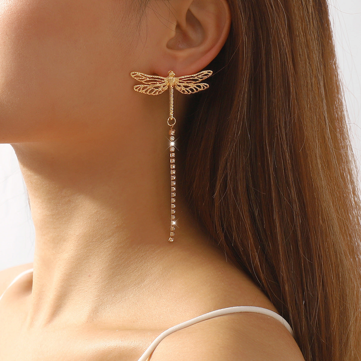 Orecchini a libellula traforati Sweet-Edgy con strass in ferro placcato da donna