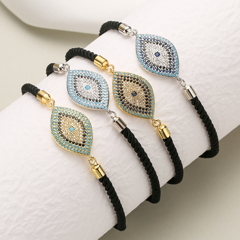 Geometric Evil Eye Bracelet for Women in Copper with Real Gold Plating and Zircon Inlay